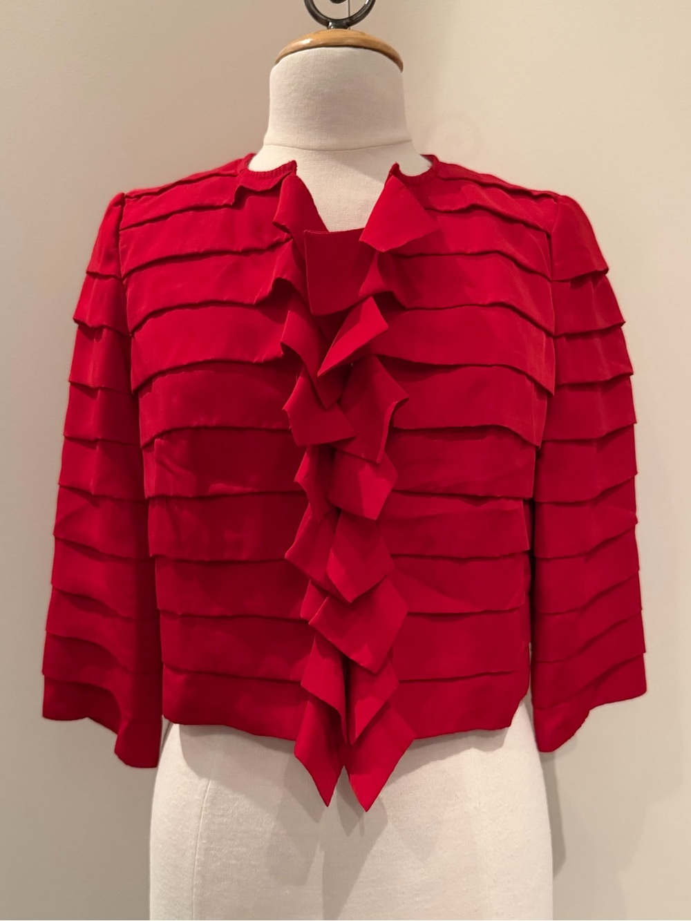 The Limited Red Ruffled Cropped Blazer